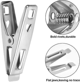 Wasknijpers RVS - Kledingklemmen Clips - Kleding Drogen - Antislip Textuur - 10 stuks - Zilverkleurig — thumbnail 4