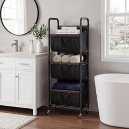 JCP® Wasmand - 120L - Wasmand 3 Vakken - Wasmanden - Zwart - 53cm x 33cm x 139cm — thumbnail 3