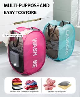 SnelShoppen - Vouwbare Wasmand, Opvouwbare Kledingmand, Pop-up Waszak voor Was, Badkamer, Slaapkamer, Balkon, Studentenhuis, Hotel, Reizen, Blauw — thumbnail 3