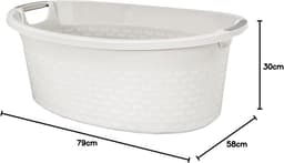 Ovale Waskom - Wasemmer Mand - Wasgoed Dragen - Met Draaggrepen - 60 Liter - Wit — thumbnail 3
