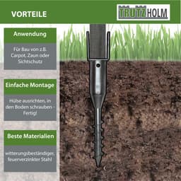 TRUTZHOLM Grondbus 10x10 cm om te Schroeven - U-Profiel Grondanker 86.5cm - Thermisch Verzinkt Vierkanthout 100mm Paalhouder — thumbnail 4