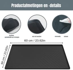 QIN® Lekbak Wasmachine - Lekbak - Anti Trillingsmat Wasmachine - Lekbak Wasmachine - Lekbak Wasmachine Universeel - Zwart - 60cm x 60cm x 2cm — thumbnail 3