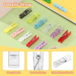 Wasknijpers, 100 stuks mini kleurrijke plastic kledingclips sterke grip fotoclips voor foto's opknoping kleding decoratieve ambachten, transparante kleur — thumbnail 3
