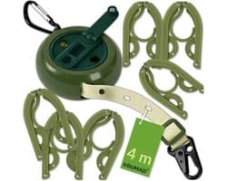 Uittrekbare waslijn 4 meter - Draagbare waslijn voor camping met stalen karabijnhaak - Opvouwbare reislijn voor huishouden, balkon, woonwagen, camper en outdoor