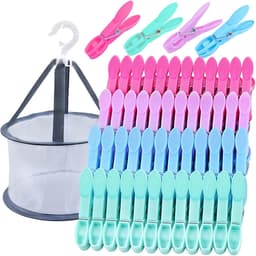 Wasknijpers met mand, windbestendige kleurrijke knijperzakken voor wasknijpers, plastic wasknijpers zonder afdruk, sokkenklemmen voor waslijnen en kleding, sokken — thumbnail 1