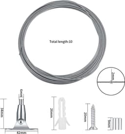 Dailygoods- Staalkabel 10 meter - Verstelbaar 2 mm - Spanslot - Montageklem - Beweegbare ijzeren klinknagels - Roestvrij staal - Kabelset — thumbnail 5
