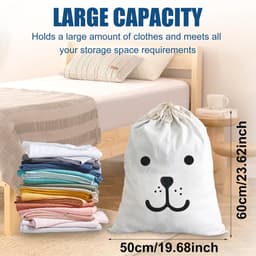 Dailygoods- Waszak 60 x 50 cm - Katoenen Waszakken - Trekkoord - Herbruikbaar - Multifunctioneel - Machinewasbaar - Opbergtas — thumbnail 5