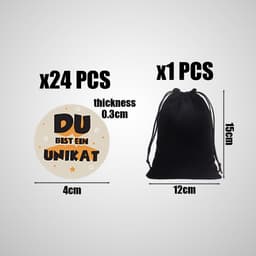 Dailygoods- Geluksbrengers 24 stuks - Houten Geluksbrenger - Ronde Mini-souvenirs - Inspirerende Citaten - Fluwelen Zakje - Tafeldecoratie - Gelukssteen — thumbnail 5