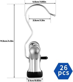 Dailygoods- Wasknijpers 26 Stuks - Roestvrij Stalen Klemmen - Antislip Kleerhanger Clips - 360° Draaibare Haak - Duurzaam en Lichtgewicht — thumbnail 2