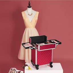 Cosmetica trolley met uitschuifbare compartimenten en 4 universele wielen in zwart JHZ013B01 — thumbnail 2