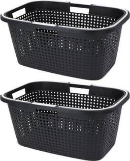 Excellent Houseware Wasmand - 2x - antraciet grijs - 38L - kunststof - 60 x 40 x 26 cm — thumbnail 1