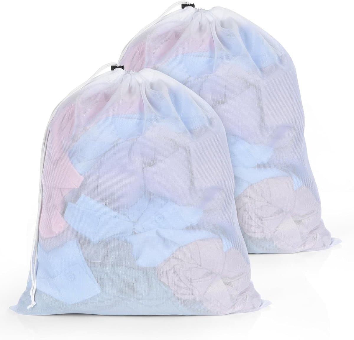 Wasnet voor Wasmachine, 40 x 50 cm, Set van 2, Grote Waszak met Trekkoord, Herbruikbare Fijne MESH Waszakken voor Studenten, Kamers en Thuisgebruik — afbeelding 1