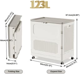 Seth Select Grote Wasmand op Wielen – Inklapbaar – Met Deksel – Makkelijk Verplaatsbare Wasbox - Creamy white — thumbnail 2