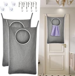 Set van 2 Waszakken voor Achter de Deur, 92 x 57 cm, Ruime Hangende Wasmand, Opbergtas met Rits, Ruimtebesparend voor Slaapkamer en Badkamer — thumbnail 5