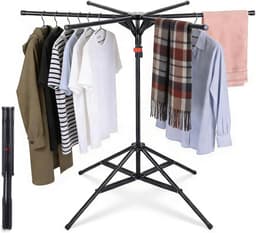 Droogmolen Hoog - Kledingrek Staand - Kleding Drogen - 6 Verstelbare Vleugels - Tot 20kg - Zwart — thumbnail 1