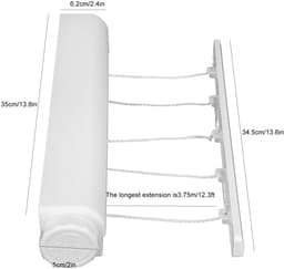 Dailygoods- Wasrek Uitschuifbaar 3,75 m - Telescopische Wanddroogrek - Ruimtebesparend - Voor Binnen/Buiten - Eenvoudig te Installeren - 4/5 Draden - Waslijn — thumbnail 4