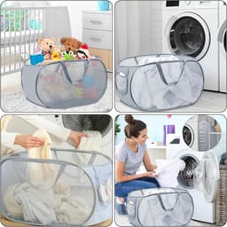 3 Pack Vouwbare Wasmand - 36 x 36 x 58 cm - Ademend en Ruimtebesparend - Voor Badkamer, Slaapkamer, Utility Room, Hotel, Reizen - Grijs — thumbnail 5