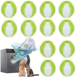 12-delige haarvangers voor wasmachine - wasbol - wasbollen voor wasmachine – Herbruikbare pluizenballen voor de wasmachine – Dierenhaarvanger – Voor het verwijderen van dierenhaar – Kunststof – Groen — thumbnail 1