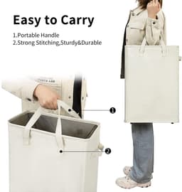 Inklapbare wasmand - Wasmand - Opvouwbare opbergmand - 45 liter - Gebroken wit - Oxford-stof — thumbnail 3