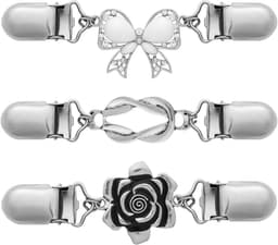 3-delige Vintage Kledingknijpers voor Dames, Perfect voor Truien, Sjaals en Colletjes - Stijlvolle Accessoires met Strik, Bloem en Rechthoek Design — thumbnail 1