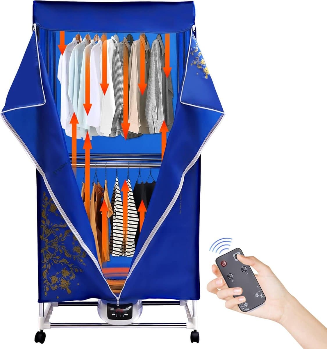 Elektrisch Wasrek - Draagbare Droger - Snelle Kledingdroging - Inclusief Afstandsbediening - 70x47x147 cm - Blauw — afbeelding 1