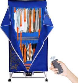 Elektrisch Wasrek - Draagbare Droger - Snelle Kledingdroging - Inclusief Afstandsbediening - 70x47x147 cm - Blauw — thumbnail 1
