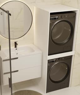 BDW Washing Machine Cabinet for Washing Machine and Tumble Dryer Pola Twin, 180 x 64 x 64 cm, Tall Bathroom Cabinet, Bathroom Furniture, Dryer, White — thumbnail 5