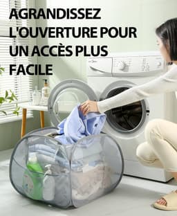 Opvouwbare wasmand, pop-up wasmanden, waszak, wasmand voor vuile was met handvat voor badkamer, slaapkamer, wasruimte, kinderkamer en op reis, grijs — thumbnail 2