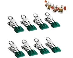 Wasknijpers Zwaar Gebruik - Kledingklemmen Hangers - Kleding Drogen - Roestvrij Staal - 8 stuks - Groen