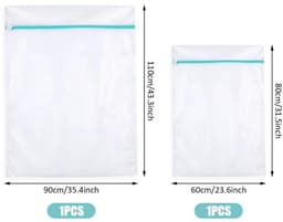 Waszakken - 2 Stuks - Wasnetten - Polyester - Bescherm je Wasgoed en Wasmachine - Waszakjes met Rits - Grote waszak - Laundry Bag - Wasnetje - Wassorteerder - Reisorganisator - Geschikt voor gordijnen, lakens en jassen - 60*80cm+90*110cm - Wit — thumbnail 5