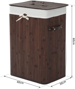 Killogood Smalle wasmand met deksel - 72L - met handgreep - verwijderbare waszak - voor wasruimte - slaapkamer - badkamer - donkerbruin — thumbnail 2