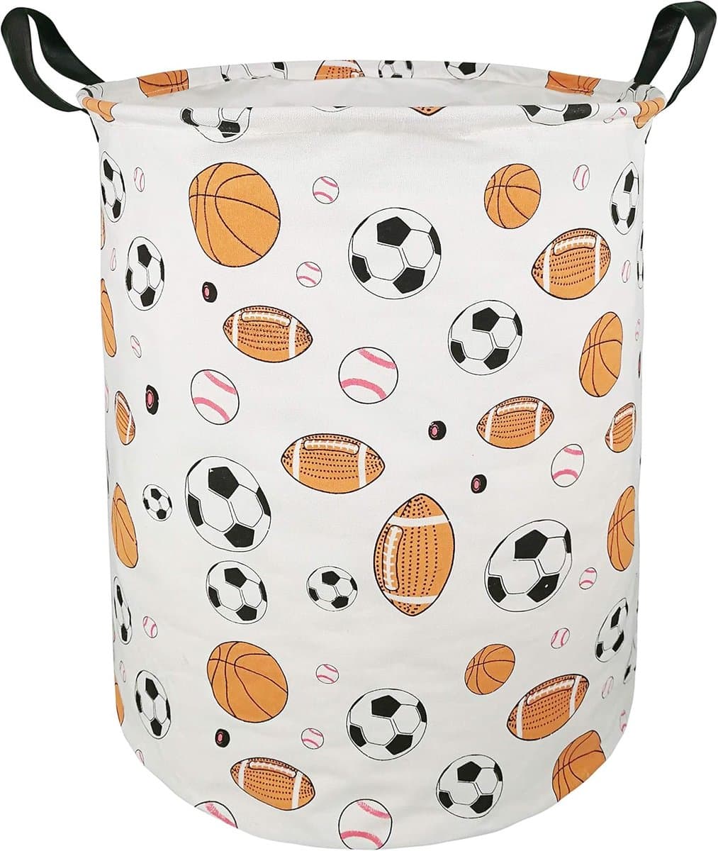 Ronde Basketbal Voetbal Wasmand Cadeau Opbergmand - Kledingopbergmand - Plankmand met Handvatten voor Kamerdecoratie (Bollen) — afbeelding 1