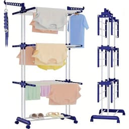 4-laagse Droogkledingrek170x76x50cm , 6 opvouwbare vleugels en 2 draaibare armen, stevig frame, geschikt voor binnen/buiten gebruik, draagbare kledinghanger, voor appartementen, slaapkamers, balkons, Blauw. — thumbnail 4