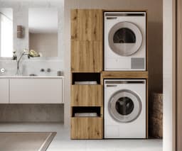 Wasmachinekast met Bord - Wastoren Opzetkast - Ruimte Optimaliseren - Uittrekbare Plank - 187x65x66 cm - Eiken Goud — thumbnail 2