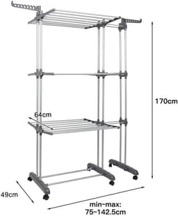 AURORAS- Wasdroger Rek 3 Niveaus – Uitschuifbaar 75-142 cm – 6 Opvouwbare Vleugels – Inklapbaar Wasrek – Ruimtebesparend — thumbnail 4