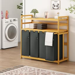 Aura® Wasmand 4 Vakken - Wasmand - Wassorteerder - Zwart - 42cm x 104cm x 100cm — thumbnail 4