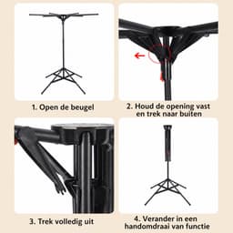 Jensaro Kledingdroogrek Opvouwbaar – Verstelbaar Droogrek 40KG – Wasrek met Klemmen – Staand Droogrek Binnen Buiten – Zwart — thumbnail 5