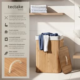 tectake® Robuuste bamboe wasmand - Opvouwbaar met deksel en uitneembare waszak - Verschillende modellen - 72L - Naturel - Rechthoek — thumbnail 4