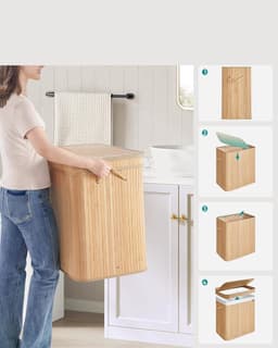 SONGMICS wasmand met deksel, wasmand bamboe, waszak afneembaar en machinewasbaar, met handvatten, 150 liter, voor wasruimte, slaapkamer, woonkamer, naturel beige LCB062N01 — thumbnail 3
