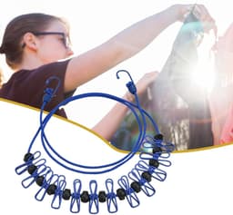 Waslijn met Clips - Reis Waslijn - Kleding Drogen - Windproof Ontwerp - 3.7 Meter - Blauw — thumbnail 4
