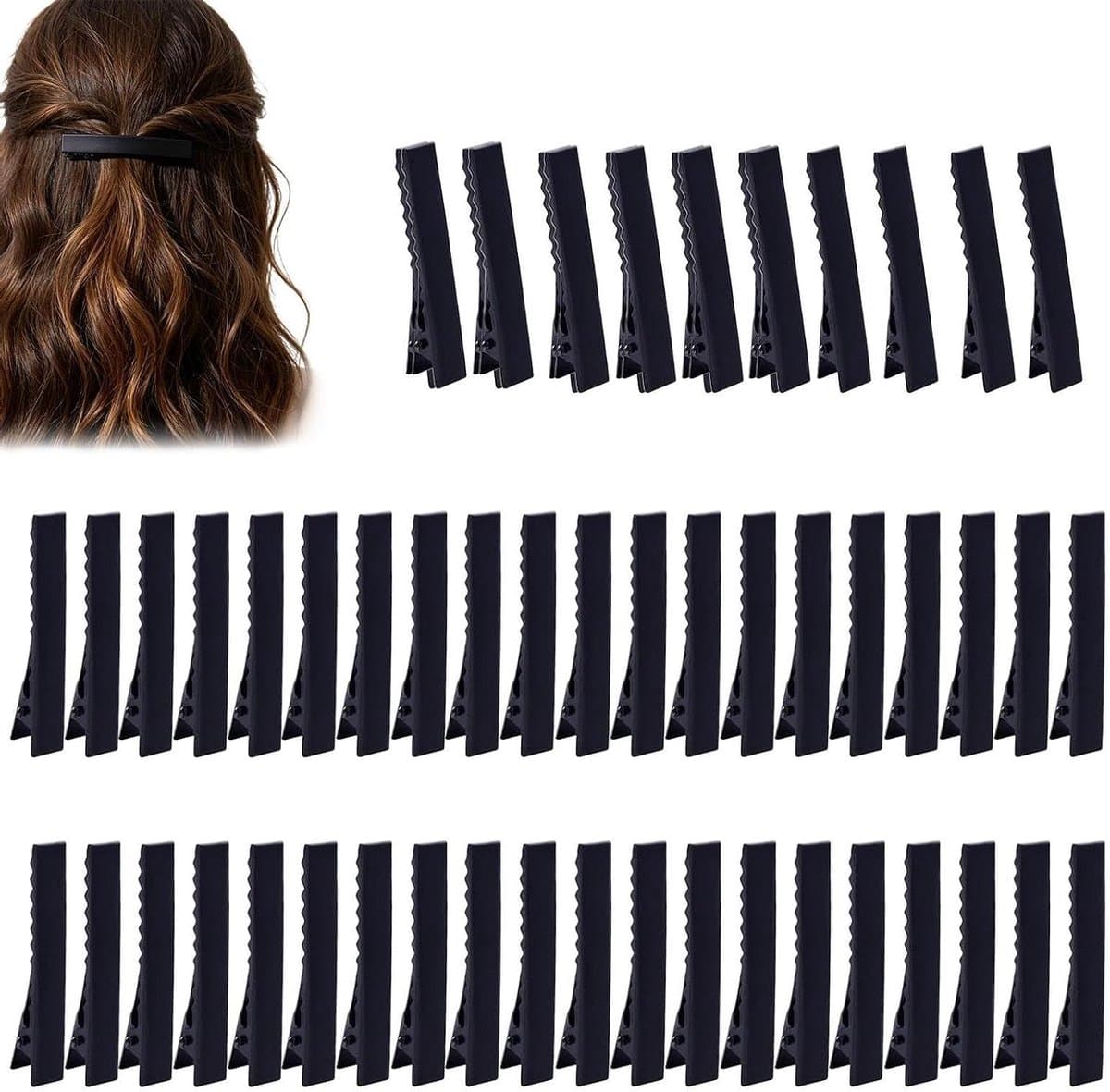 Eendenbek Klemmen - Haarklemmen Vrouwen - Haar Styling - Antislip Extra Verlengde - 50 Stuks - Zwart — afbeelding 1
