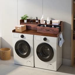 Lifero Wasdroger Werkblad - Aanrecht Wasruimte - Wasmachine Ombouwmeubel - Bruin met Lade en 2-laags Planken - Afdekplaat Ombouw — thumbnail 5