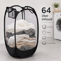 HEM Opvouwbare Waszak 64 Liter – Pop-up Wasmand – Inklapbare Laundry Bag met Handgrepen – 36x36x58 cm – Zwart – Inclusief HEM Microvezeldoekje — thumbnail 4
