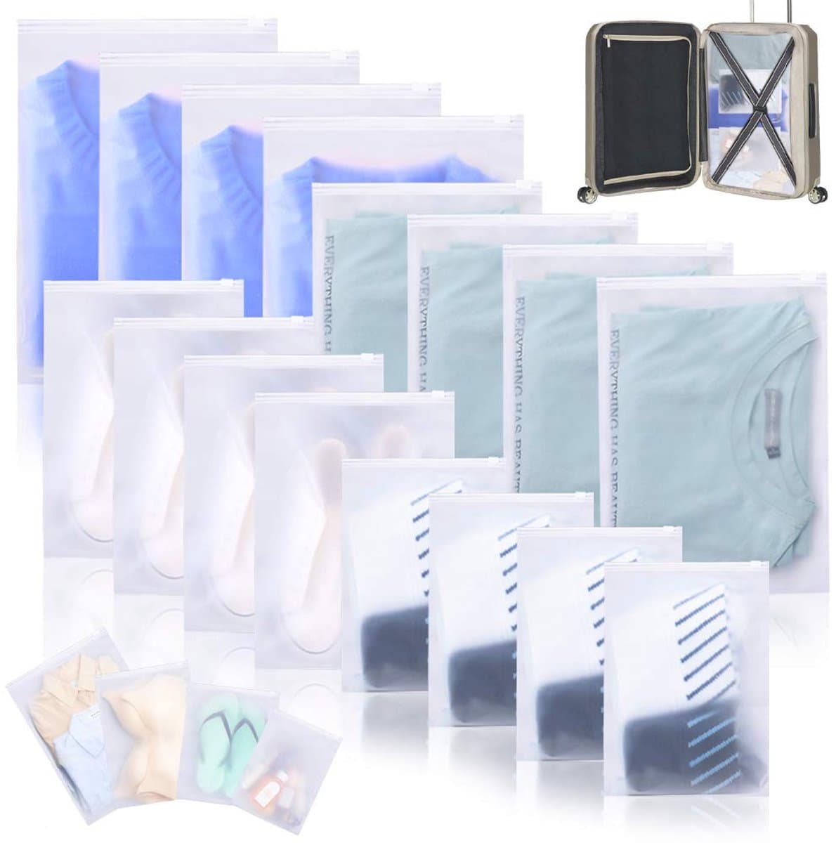 Dailygoody - Reistassen voor Kleding - Opbergzakken - Ruimtebesparend - 16-delige set - Ideaal voor Reizen - Inclusief Waszak — afbeelding 1