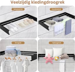 MKSS® Wanddroogrek - Droogrek Inklapbaar - Wasrek - Droogtoren - Droogrekken - Zwart — thumbnail 4