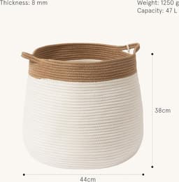 Katoenen touwmand, gevlochten opbergmand, wasmand groot, 36 x 44 x 38 cm, katoenen deken-organizer, babykamer kamer, cadeau voor thuis, parelmoer wit — thumbnail 5