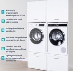 Washcab® Wasmachine Kast - Wasmachine Verhoger - Wasmachine Ombouw - Wit - Duo Set High 1 - 120kg draagkracht - 5 jaar garantie — thumbnail 3