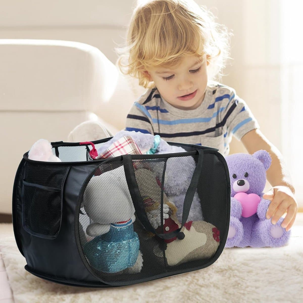 Wasmand Ruimtebesparend - Zwart - Wasmand Opvouwbaar - Opbergmand - Opbergzak - 60L - Opvouwbare Wasmand - Wasmand Zwart - Inklapbare Wasmand — afbeelding 1