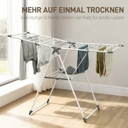 Homcom Clothes Drying Rack-Metaal, Kunststof-156,5L x 61,5B x 97H cm-Wit — thumbnail 5