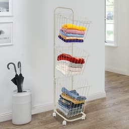Wasmandwagen Met 3 Manden Wit 26*32*123cm 3-Laags Rolbare Wasmanden Op Wielen Wasrek Waswagen Voor Badkamer Waskeuken — thumbnail 5